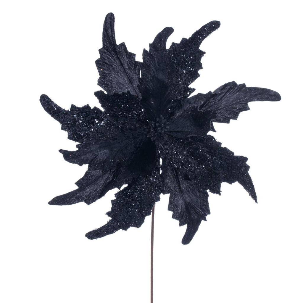20" Black Grand Velvet Poinsettia Artificial Flower Stem (2 Pack) 1