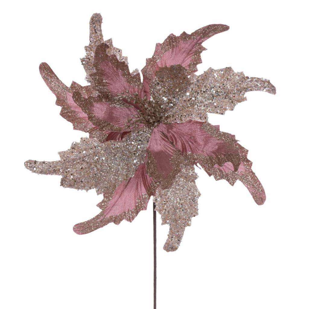 20" Rose Gold Grand Velvet Poinsettia Artificial Flower Stem (2 Pack) 1