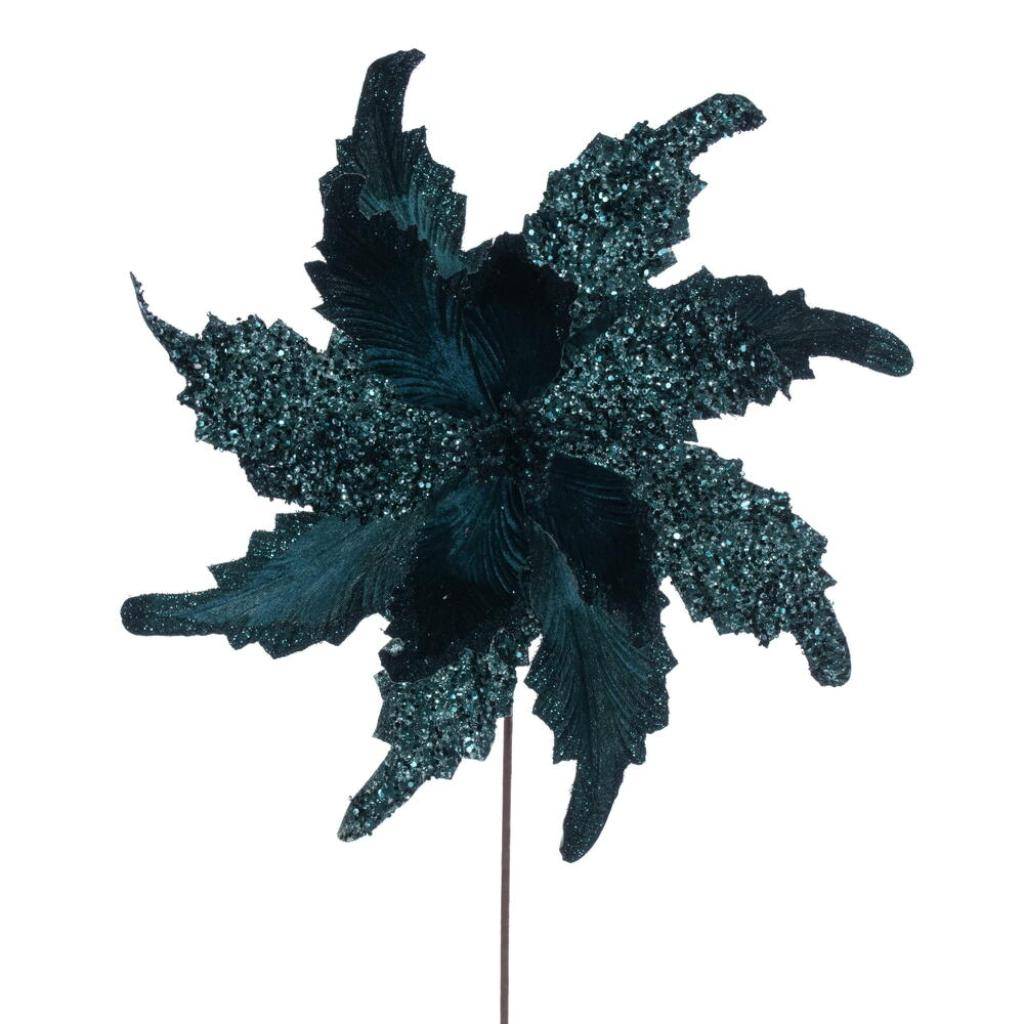 20" Midnight Green Grand Velvet Poinsettia Artificial Flower Stem (2 Pack) 1
