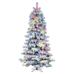 7.5' x 48" Flocked Slim Alaskan 642 Light Multi-Color Artificial Christmas Tree 1