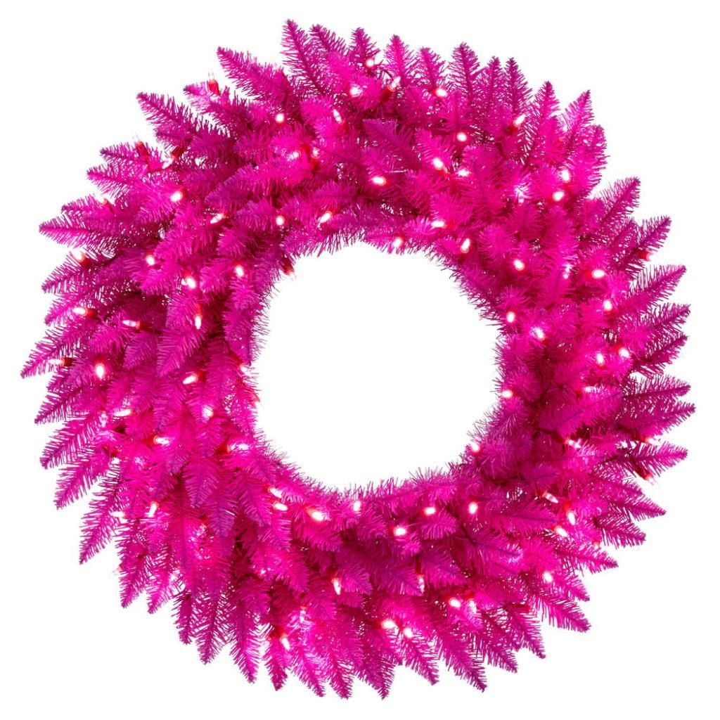 30" Hot Pink 100 Light Artificial Christmas Wreath 1