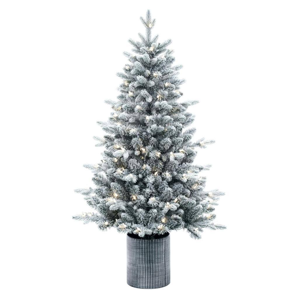4.5' x 30" Frosted Potted Spruce Tree 120 Light Warm White Artificial Christmas Tree 1