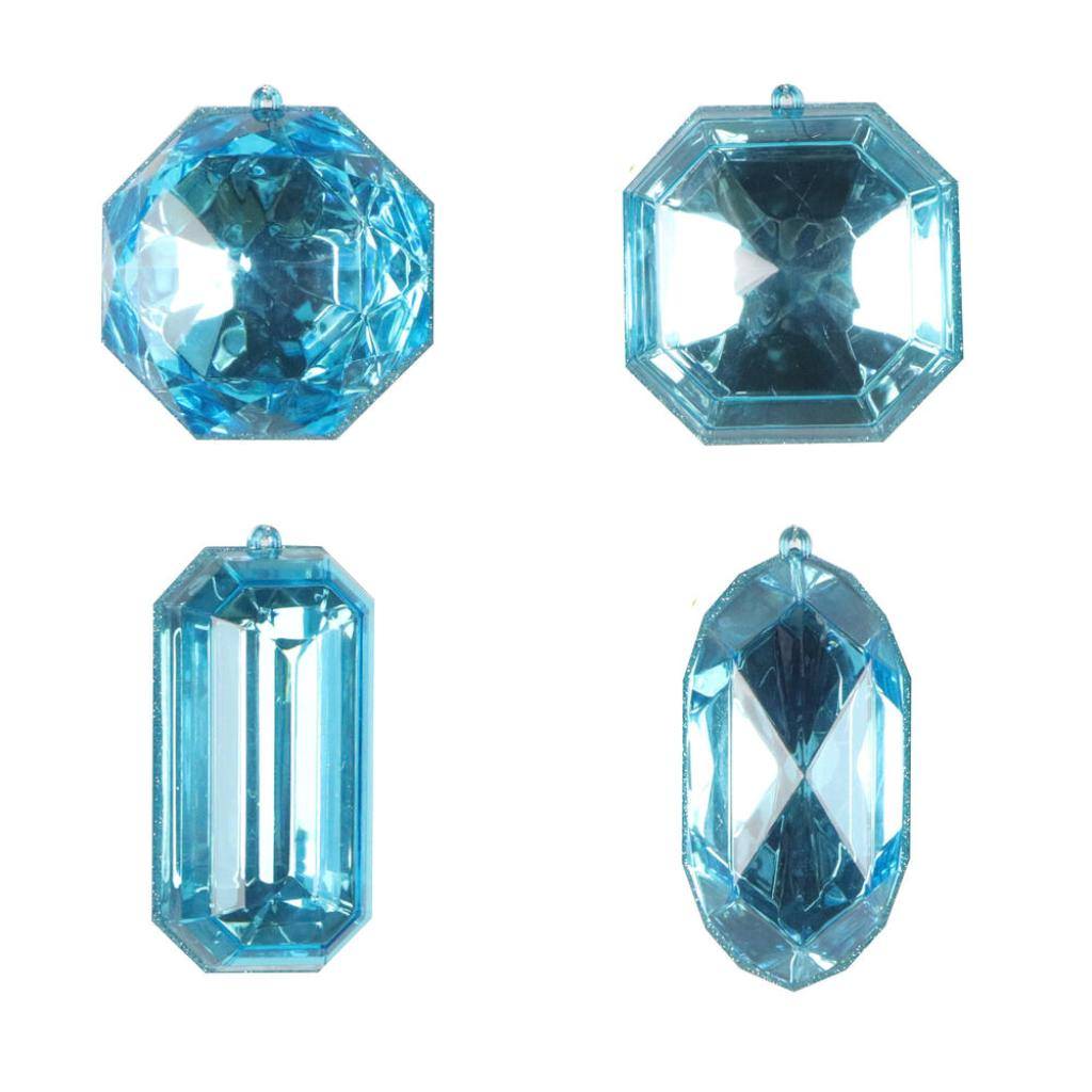 4-5" Turquoise Jewel Glitter Christmas Ornament Assortment (4 Pack) 1