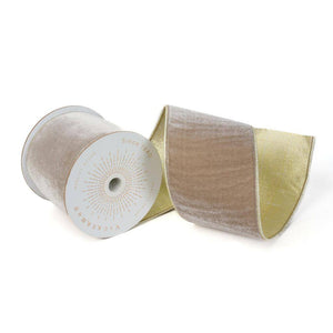 4" x 10Yd Champagne Velvet Gold Trim Christmas Ribbon 1