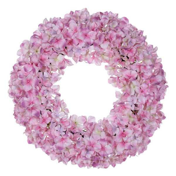 20" Real Touch Artificial Pink Hydrangea Wreath 1