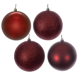 12" Crimson Red Matte / Shiny / Glitter / Sequin Ball Christmas Tree Ornament (4 pack) 1
