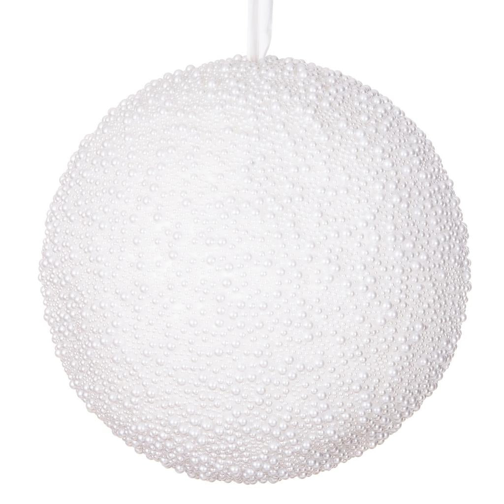 12" White Pearl Beaded Ball Christmas Tree Ornament 1