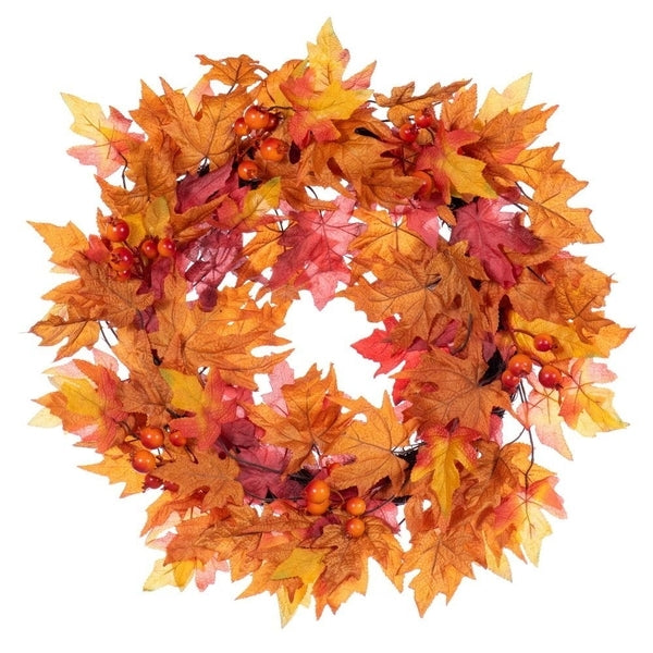 28" Artificial Red / Orange / Yellow Fall Maple Leaf Unlit Wreath 1