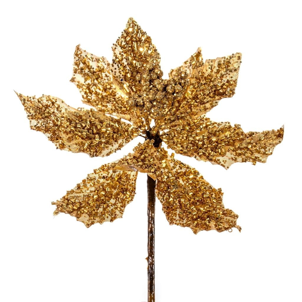 9" Gold Glitter Petal Poinsettia Spray (3 pack) 1