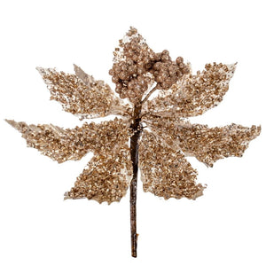 9" Champagne Glitter Petal Poinsettia Spray (3 pack) 1