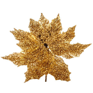 12" Gold Glitter Poinsettia Stem (2 pack) 1