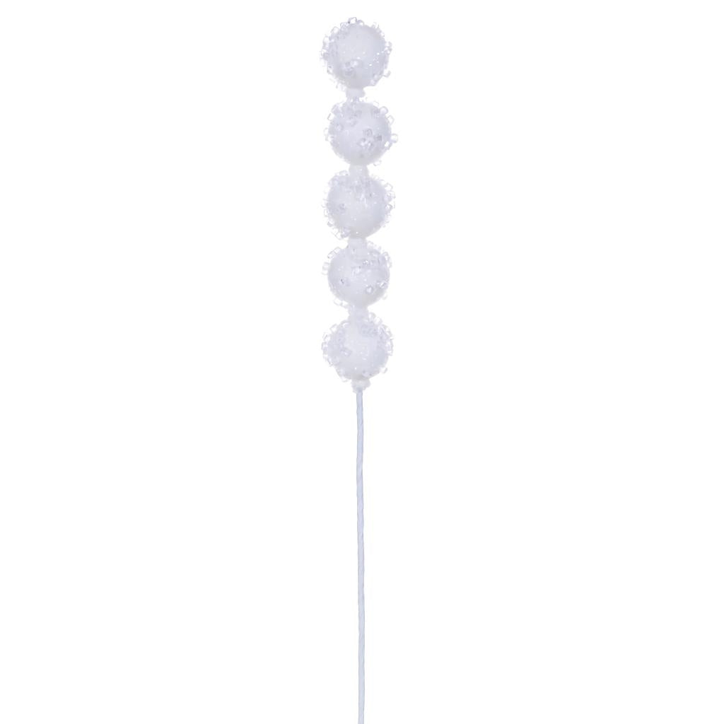 15" White Icy Sugar Ball Ornament Pick (6 pack) 1