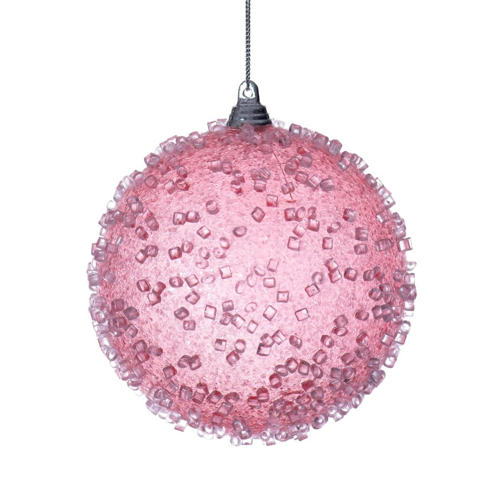 4" Pink Icy Sugar Ball Ornament (3 pack) 1