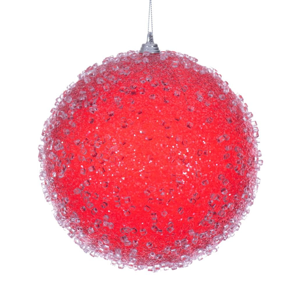 6" Red Icy Sugar Ball Ornament (2 pack) 1