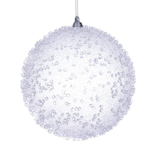 6" White Icy Sugar Ball Ornament (2 pack) 1