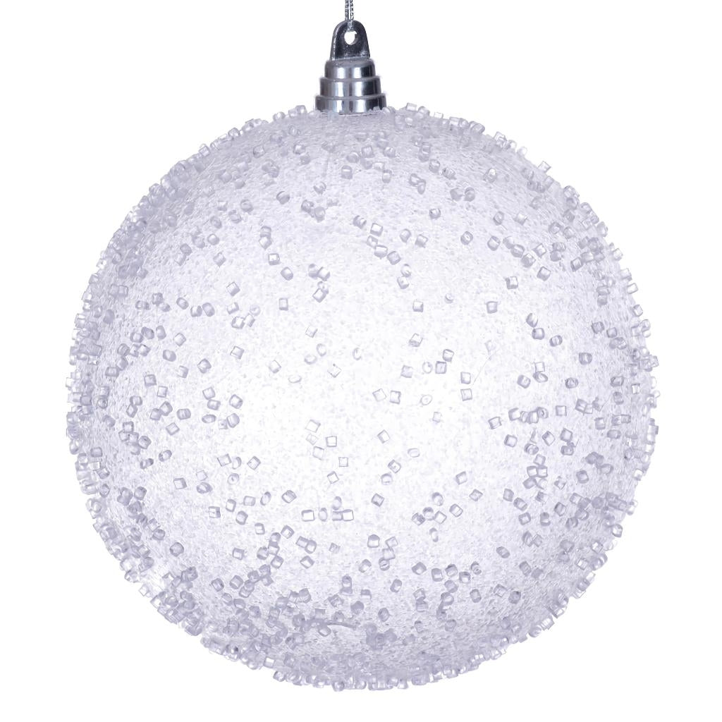 8" White Icy Sugar Ball Ornament 1