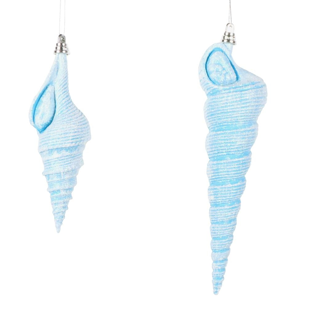 9" / 6.75" Turquoise Conical Shell Glitter Ornament (2 pack) 1
