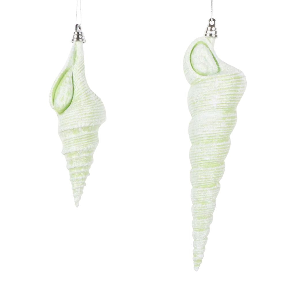 9" / 6.75" Celadon Conical Shell Glitter Ornament (2 pack) 1