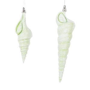 9" / 6.75" Celadon Conical Shell Glitter Ornament (2 pack) 1
