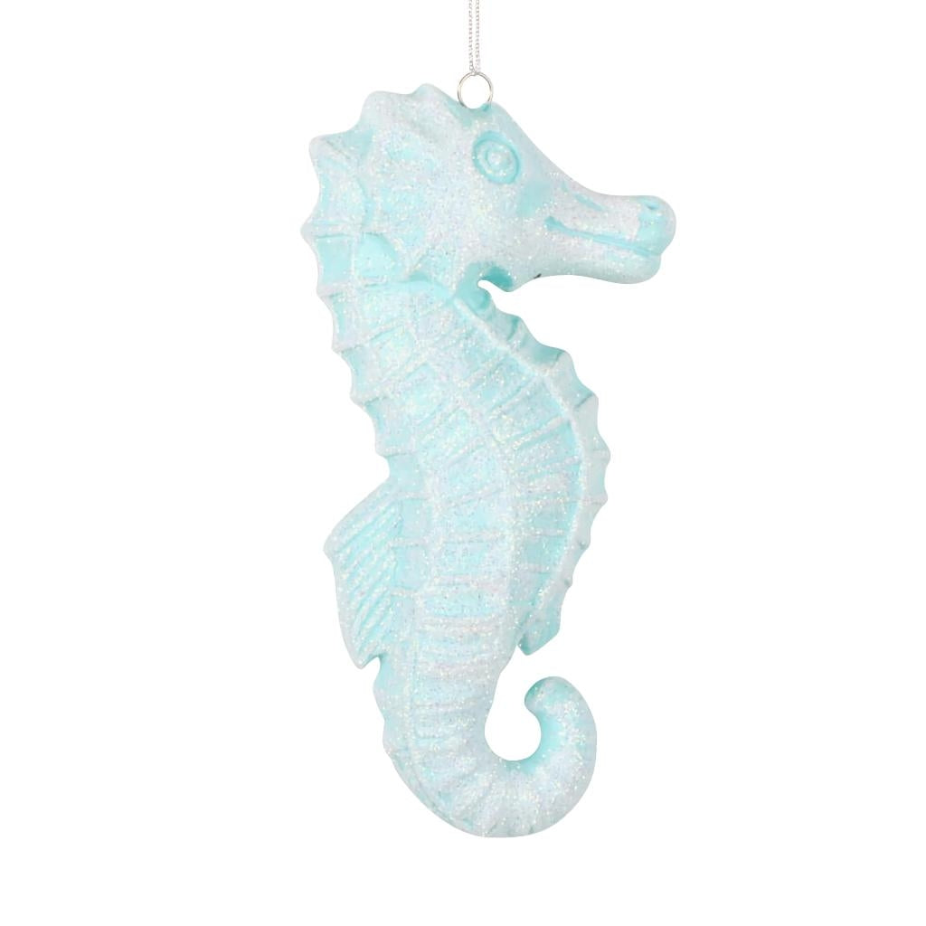 6.5" Seafoam Green Seahorse Glitter Ornament (2 pack) 1