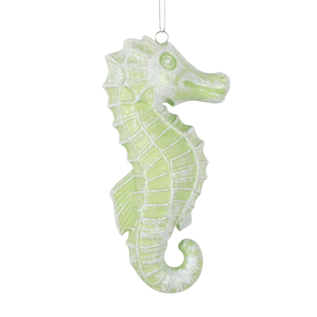 6.5" Celadon Seahorse Glitter Ornament (2 pack) 1