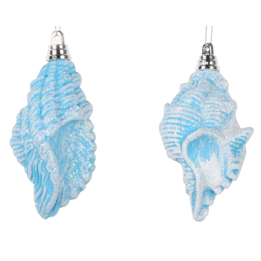 4" Turquoise Conch Shell Glitter Ornament (4 pack) 1