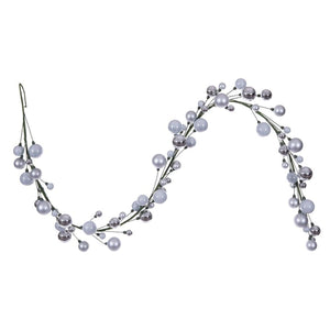 6' Silver Matte Shiny Pearl Ball Branch Wire Garland 1