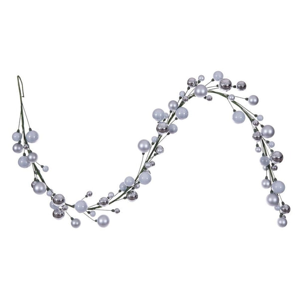 6' Silver Matte Shiny Pearl Ball Branch Wire Garland 1
