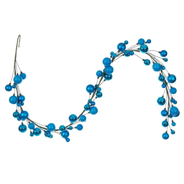 6' Turquoise Matte Shiny Pearl Ball Branch Wire Garland 1