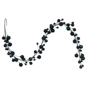 6' Midnight Green Matte Shiny Pearl Ball Branch Wire Garland 1