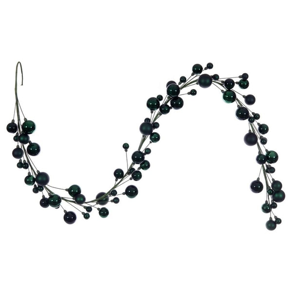 6' Midnight Green Matte Shiny Pearl Ball Branch Wire Garland 1