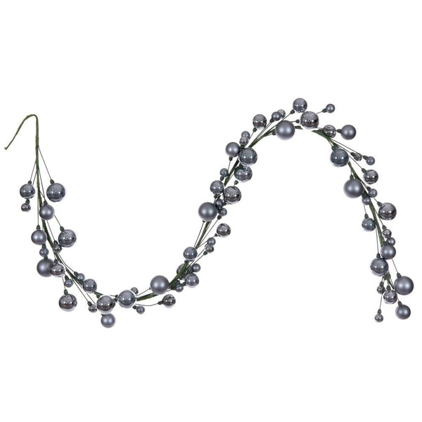6' Pewter Matte Shiny Pearl Ball Branch Wire Garland 1