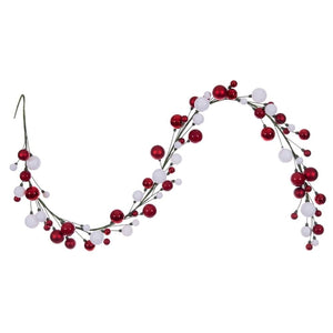 6' Red / White Matte Shiny Pearl Ball Branch Wire Garland 1