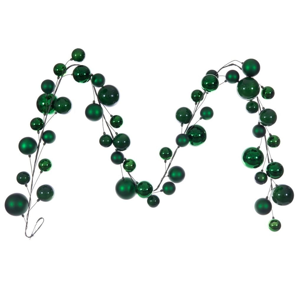 10' Green Matte Shiny Pearl Ball Branch Ornament Wire Garland 1
