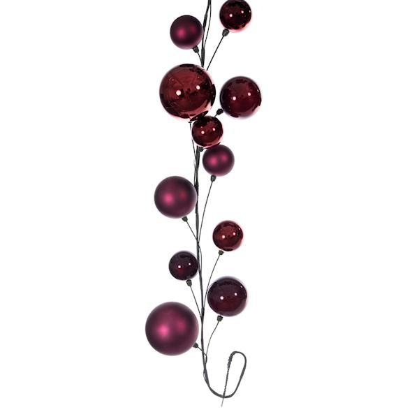 10' Wine Matte Shiny Pearl Ball Branch Ornament Wire Garland 2