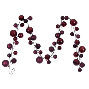 10' Wine Matte Shiny Pearl Ball Branch Ornament Wire Garland 1