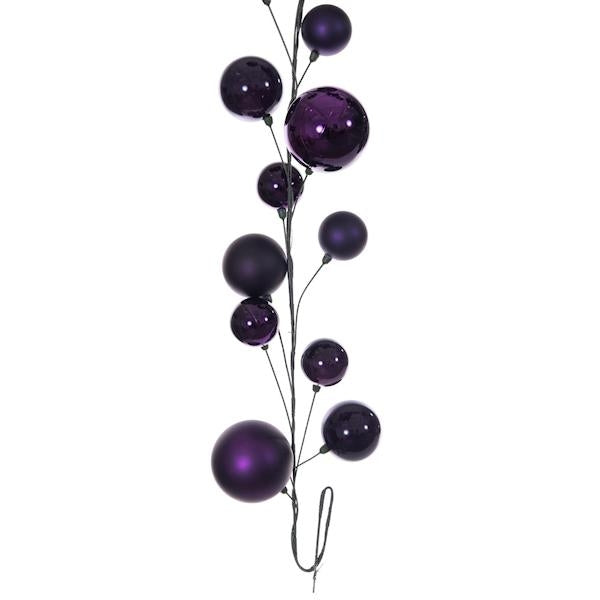 10' Plum Matte Shiny Pearl Ball Branch Ornament Wire Garland 2