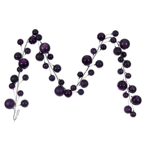 10' Plum Matte Shiny Pearl Ball Branch Ornament Wire Garland 1
