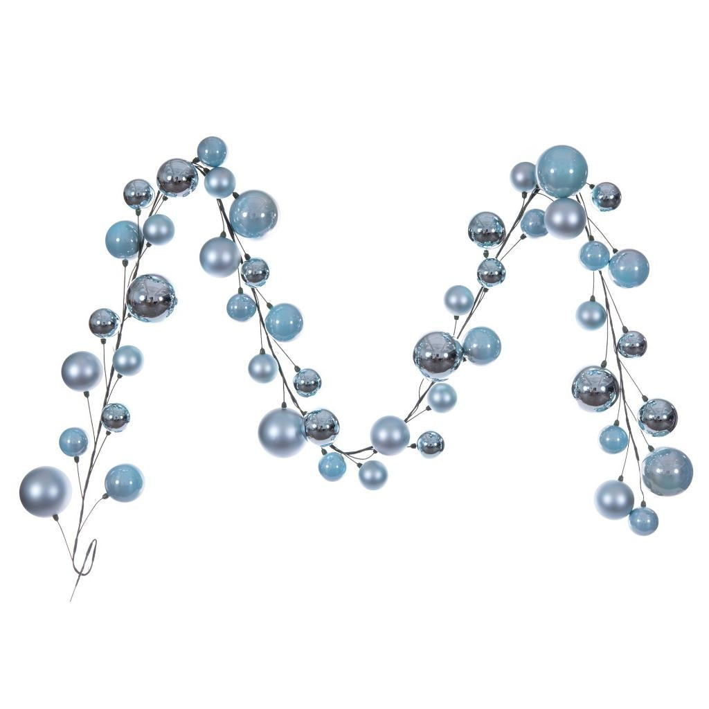 10' Baby Blue Matte Shiny Pearl Ball Branch Ornament Wire Garland 1