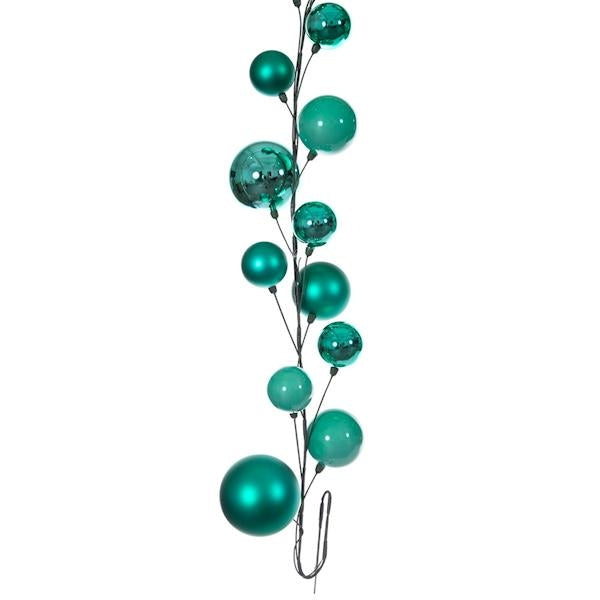 10' Teal Shiny Pearl Ball Branch Ornament Wire Garland 2