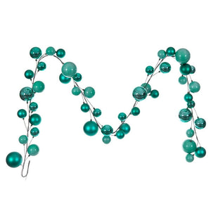 10' Teal Shiny Pearl Ball Branch Ornament Wire Garland 1