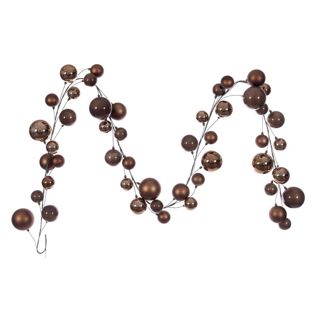 10' Mocha Shiny Pearl Ball Branch Ornament Wire Garland 1