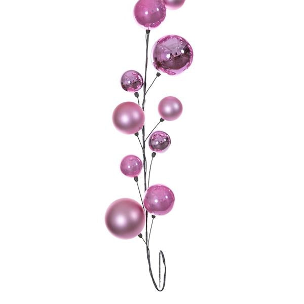 10' Pink Shiny Pearl Ball Branch Ornament Wire Garland 2