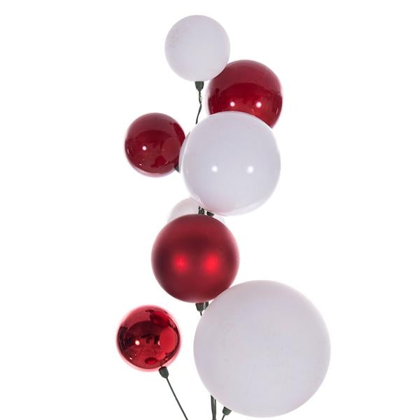6' Red/White Matte Shiny Pearl Branch Wire Garland 2