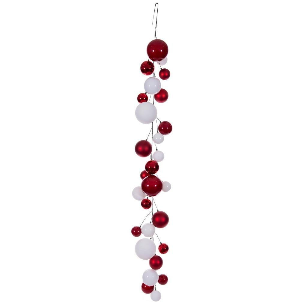 6' Red/White Matte Shiny Pearl Branch Wire Garland 1