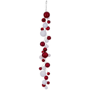 6' Red/White Matte Shiny Pearl Branch Wire Garland 1