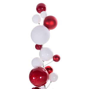 6' Red/White Matte/Shiny/Pearl Ball Branch Wire Garland 2