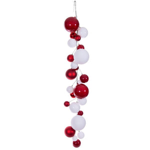 6' Red/White Matte/Shiny/Pearl Ball Branch Wire Garland 1