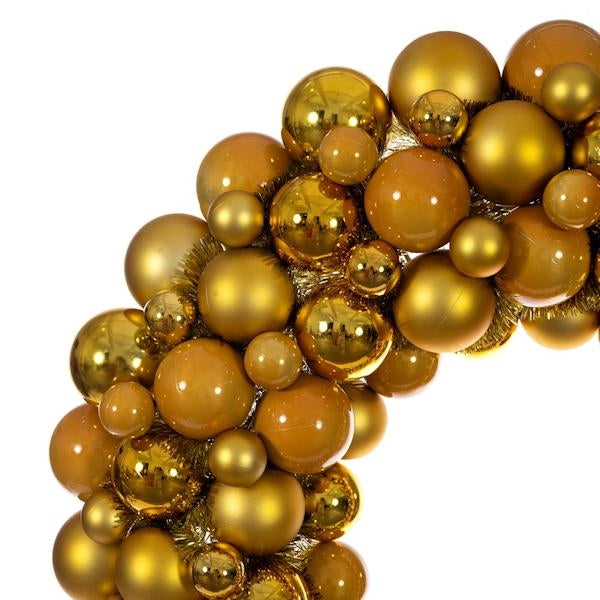 28" Gold Matte/Shiny/Pearl Ball Unlit Christmas Ornament Wreath 2