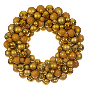 28" Gold Matte/Shiny/Pearl Ball Unlit Christmas Ornament Wreath 1